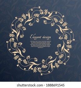 Patrón follaje circular. Ornamento barroco redondo. Marco vintage. Tarjeta de felicitación floral. Invitación a la boda. Estilo retro. Plantilla de logotipo vectorial, etiquetas y distintivos