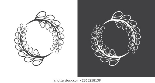 Circular foliate laurels branches. laurel leaves decorative elements. Set of circular laurel wreaths with different colors and black and white backgrounds, wreath elements Vector illustration.
