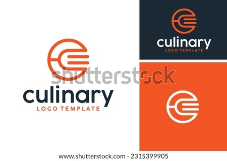 Circular Fork symbol Initial Letter C for Culinary Catering Food Drink Restaurant Bar Logo design 