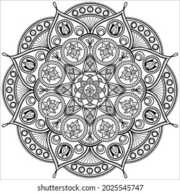 Circular in the form of a mandala, mehndi. Decorative ornament in the ethnic oriental style. Coloring book pages.