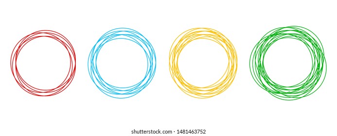 Circular form, set of circles using sketch drawing circle lines, circular logo elements – stock vector