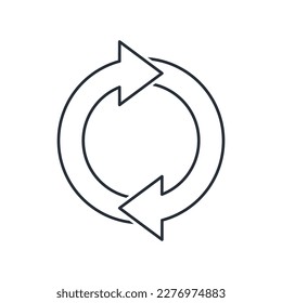 Circular forward movement. Renewal, replacement, transformation. Vector linear icon isolated on white background.
