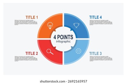 Circular Four Point Infographic. Vibrant circular infographic illustrating four key points, each with a distinct color and icon. 