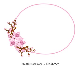 Marco circular con disposición de ramitas sakura o flor de cerezo. Diseño para invitación o tarjetas de felicitación. Ilustración de vector