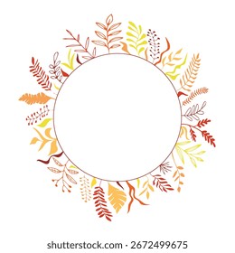 Circular frame of autumn leaves, isolated on a white background, vector illustration