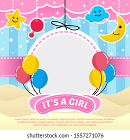 Circular frame Baby shower template design. vector illustration