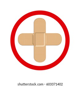 circular frame with band aid in cross form vector illustration