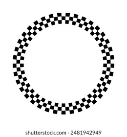 A circular frame with a black and white checkerboard pattern, resembling a chess border or race frame. Vector illustration on a white background.