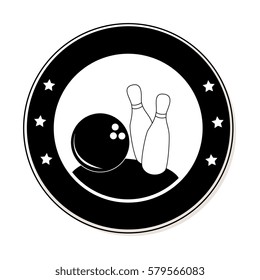circular frame with bowling pins and ball