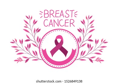 circular frame with breast cancer ribbon and calligraphy vector illustration design
