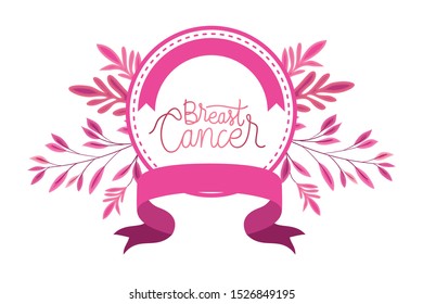 circular frame with breast cancer ribbon and calligraphy vector illustration design
