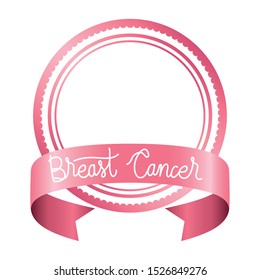 circular frame with breast cancer ribbon and calligraphy vector illustration design