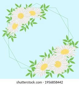 Circular frame with camomiles. Template for design. Greeting card. Vector. Round bezel with flowers.