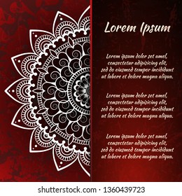 Circular frame card for congratulations for wedding invitations, Valentine's Day, birthday, holiday, gratitude, love confession. Vector red background with mandala drawing. eps10