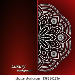 Circular frame card for congratulations for wedding invitations, Valentine's Day, birthday, holiday, gratitude, love confession. Vector red background with mandala drawing. eps10