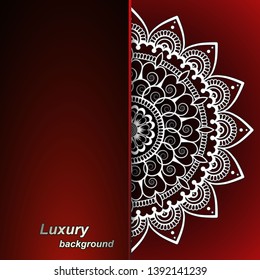 Circular frame card for congratulations for wedding invitations, Valentine's Day, birthday, holiday, gratitude, love confession. Vector red background with mandala drawing. eps10