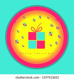 circular frame Christmas gift card in pop blue yellow pink shades