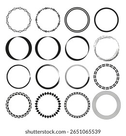 Circular frame collection. Decorative border elements. Diverse round shapes. Vector unique design.