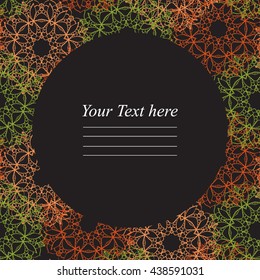 Circular frame with colorful mandala on a dark background. Vector illustration