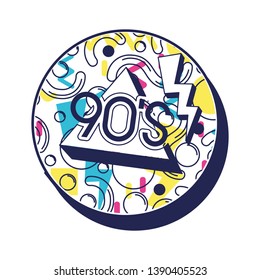 circular frame colorfull figures and 90 number ninetys pattern