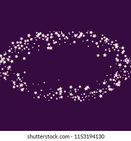Circular frame from confetti stars. Isolated gradient celestial elements. Pink purple pearl nacre shine. Iridescent glitter festive  celebration vector  template for celebration decorations.