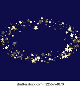 Circular frame from confetti stars. Isolated gradient celestial elements. Platinum chrome metal shine. Iridescent festive  celebration vector  template for celebration decorations, packaging.