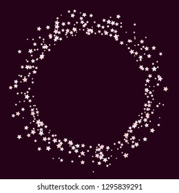 Circular frame from confetti stars. Isolated gradient celestial elements. Pink purple pearl nacre shine. Iridescent glitter festive  celebration vector  template for celebration decorations.