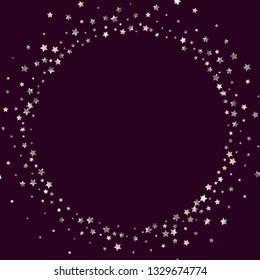 Circular frame from confetti stars. Isolated gradient celestial elements. Pink purple pearl nacre gloss. Iridescent glitter festive  celebration vector  template for celebration decorations.