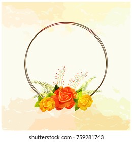 Circular frame decorated with beautiful watercolors flowers and space for your message.