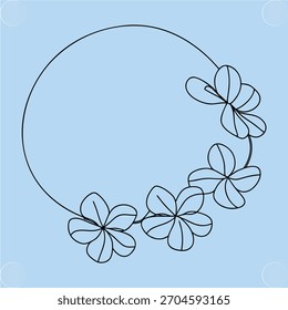 Marco circular decorado con flores de contorno círculo floral azul claro