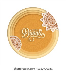 Circular frame decorated with sticker style floral mandala for Diwali festival celebration. Can be used as greeting card design.