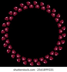 Circular frame design with shimmering red glitter hearts. Symmetrical arrangement creating a visually balanced composition. Luxurious glitter texture enhancing romantic festive quality and allure. 