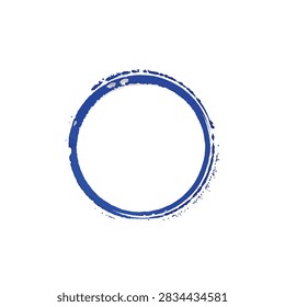 A circular frame with a distressed blue ink texture isolated on a white background.