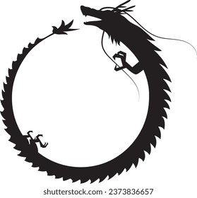 Circular frame with dragon silhouette. New Year's card illustration material for the Year of the Dragon.