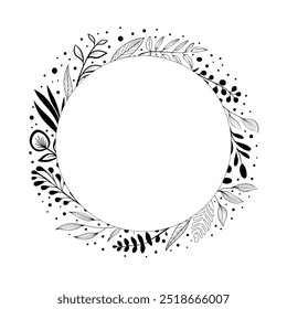 Circular frame of dry leaves, isolated on a white background, autumn background