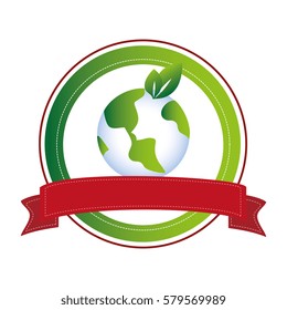circular frame with eco earth world and leaves with label