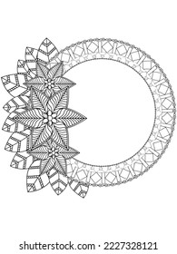 Circular frame flower coloring page for adult.