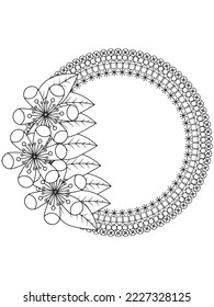 Circular frame flower coloring page for adult.