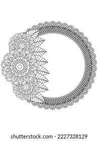 Circular frame flower coloring page for adult.