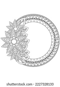 Circular frame flower coloring page for adult.