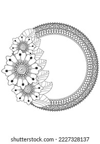 Circular frame flower coloring page for adult.