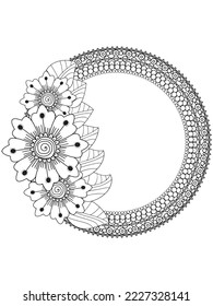 Página de coloreo de flor de marco circular para adultos.