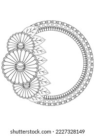 Circular frame flower coloring page for adult.