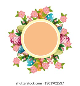 circular frame with flowers and leafs