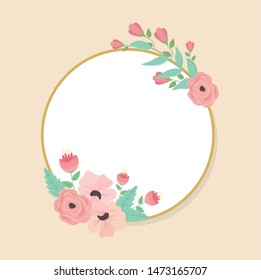 circular frame with flowers and leafs decoration