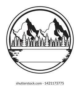 circular frame with forest and mountains zone