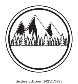 circular frame with forest and mountains zone