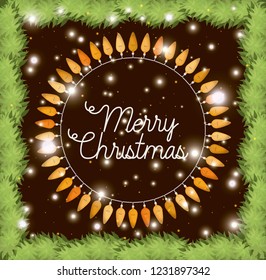 circular frame with garlands and christmas lights