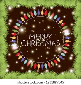 circular frame with garlands and christmas lights