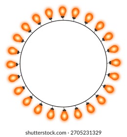 Quadro Circular de Luzes de Corda Laranja Brilhante